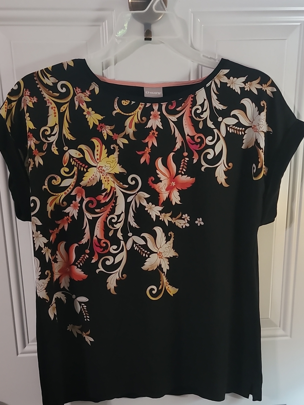 Chico's Black Top with Peach Trim